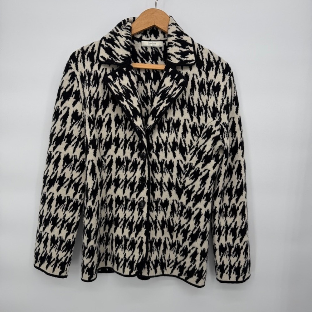Neiman Marcus Cashmere Collection Button Front Cardigan Abstract Houndstooth XL - Picture 9 of 9
